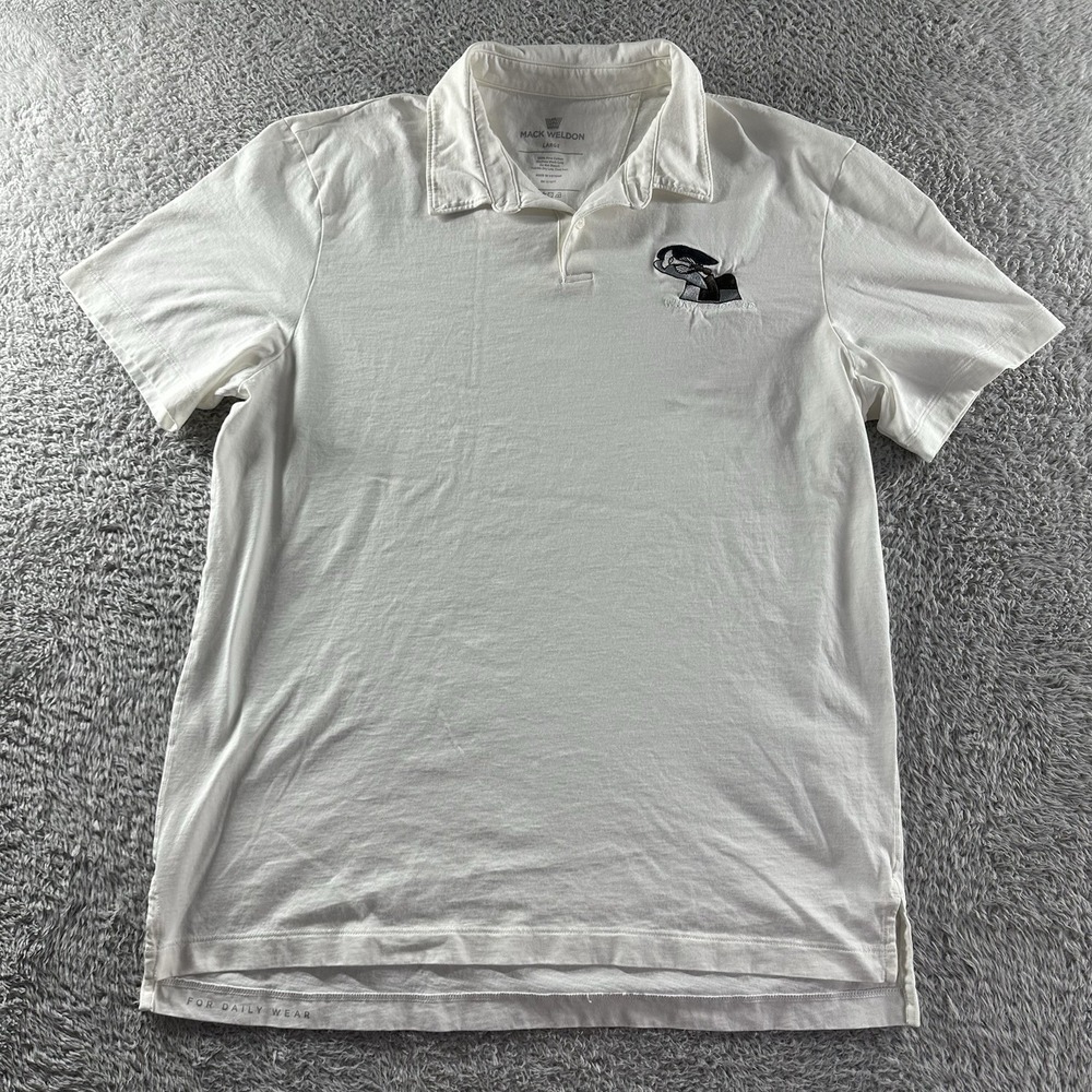 Mack Weldon Polo Shirt Mens Large White Pima Cotton Collar Golf‎ Embroidered